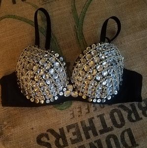 Bedazzled black and silver costume bra